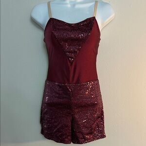 Elegant Burgundy Sequin Women's Romper